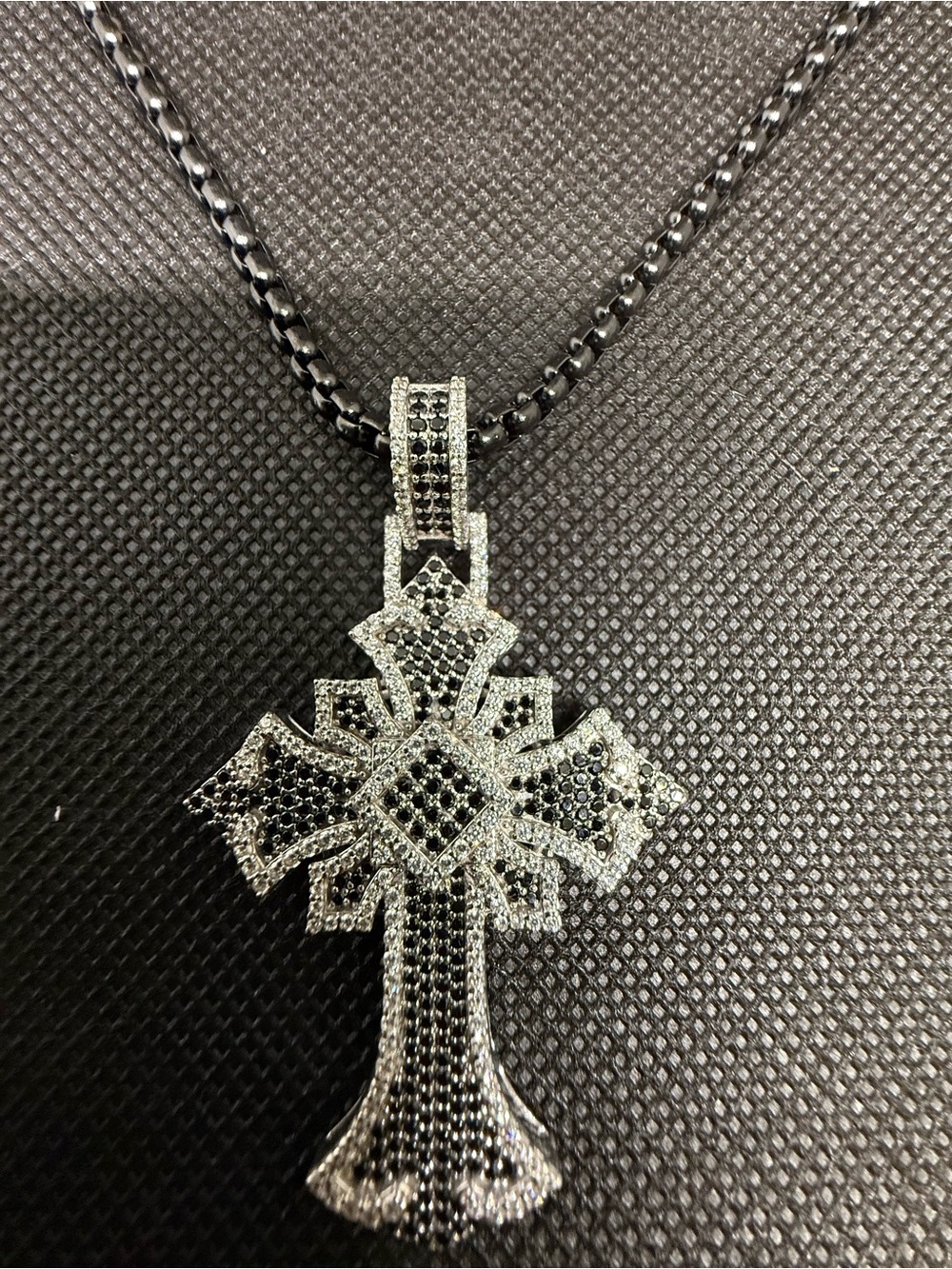 Silver Black & White Cross Pendant Lab Created Diamonds Pendant With Necklace